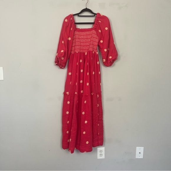 NWT FREE PEOPLE DAHLIA EMBROIDERED MAXI DRESS SIZE XS IN WATERMELON - Picture 5 of 15